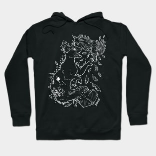 Black Oriental cat made of black ink is attacking black raven Hoodie